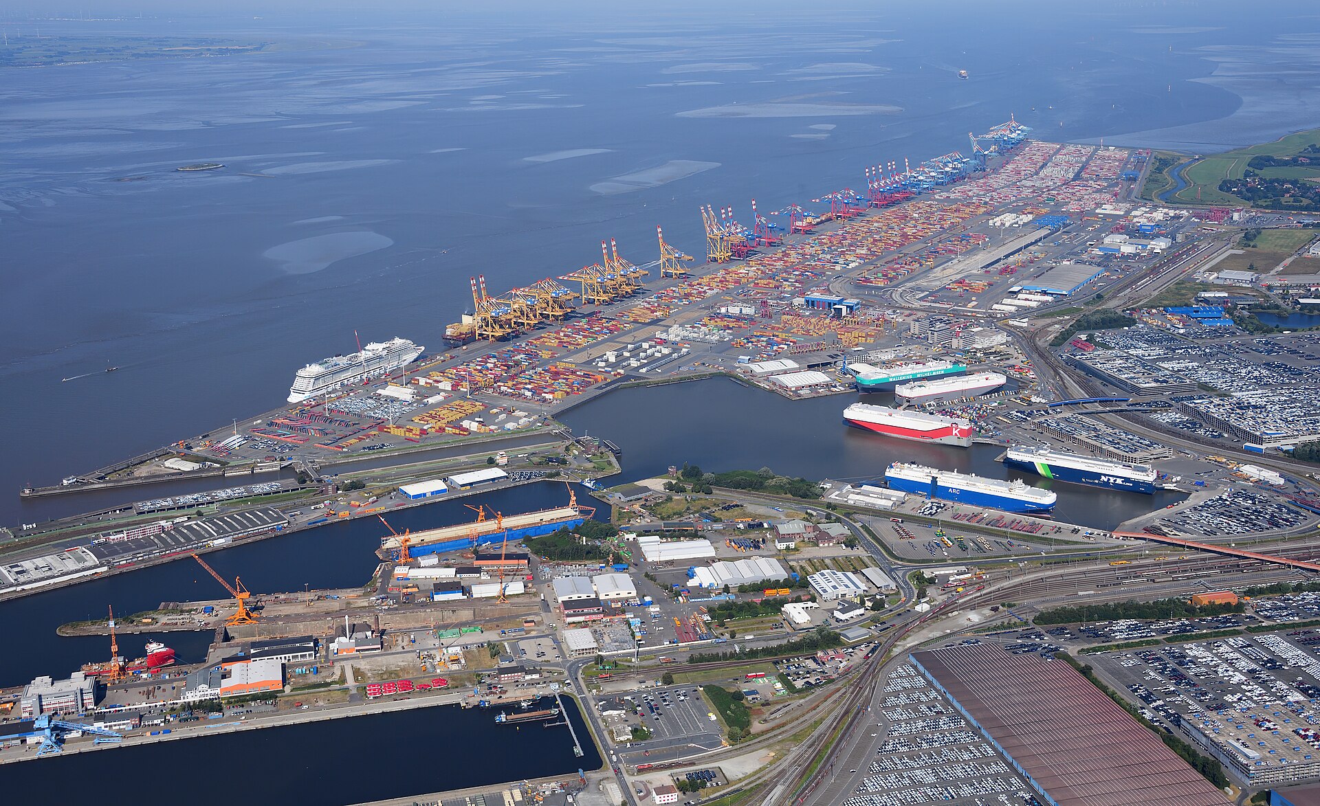 Aerial view of a container terminal